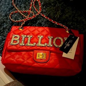♥️NWT faux leather stunning red bag with gorgeous rhinestone detailing!